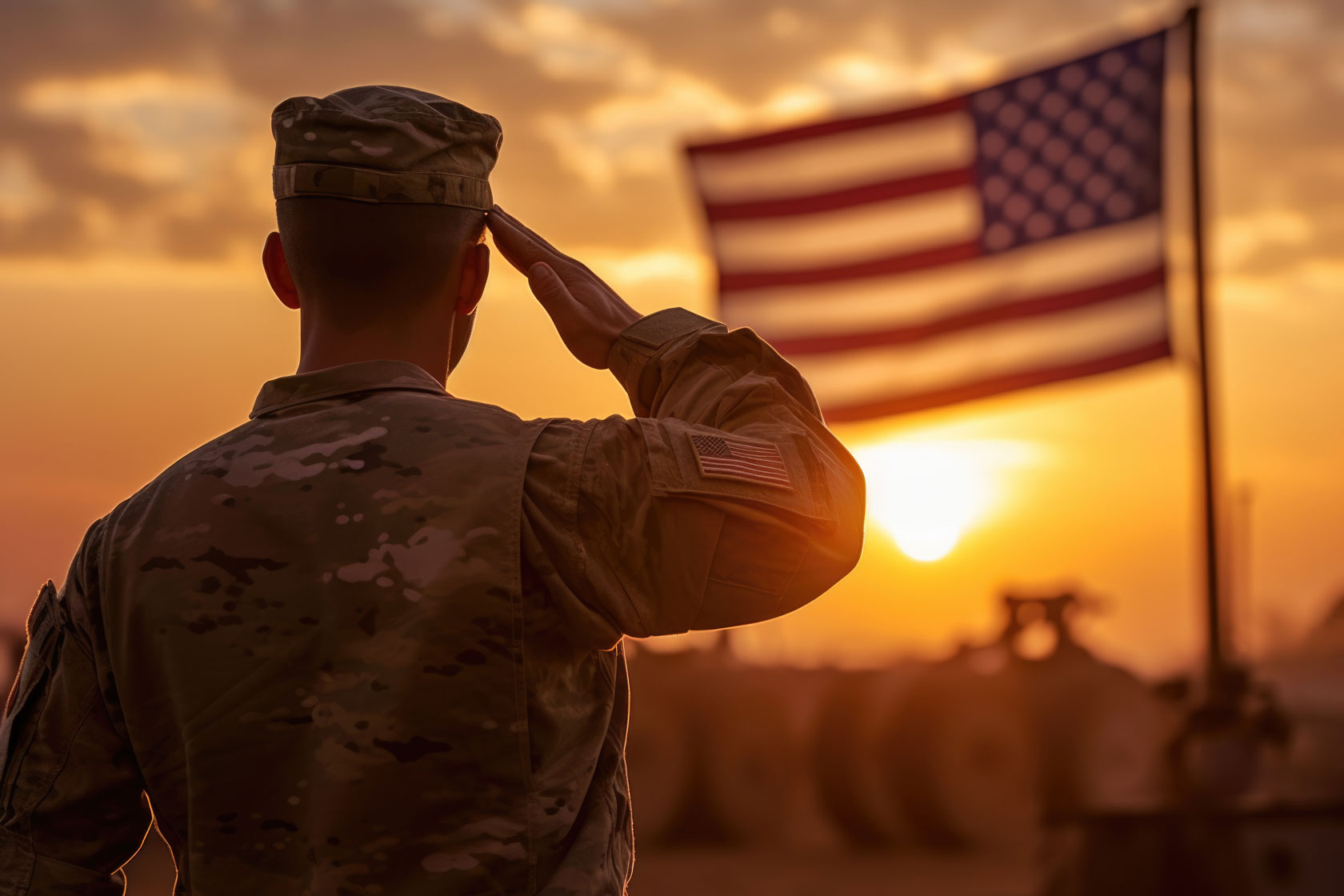 Soldier saluting American Flag