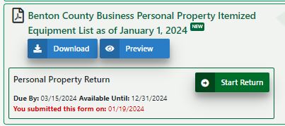 Image of personal property folder on eNoticesOnline.com showing that a return has already been filed.